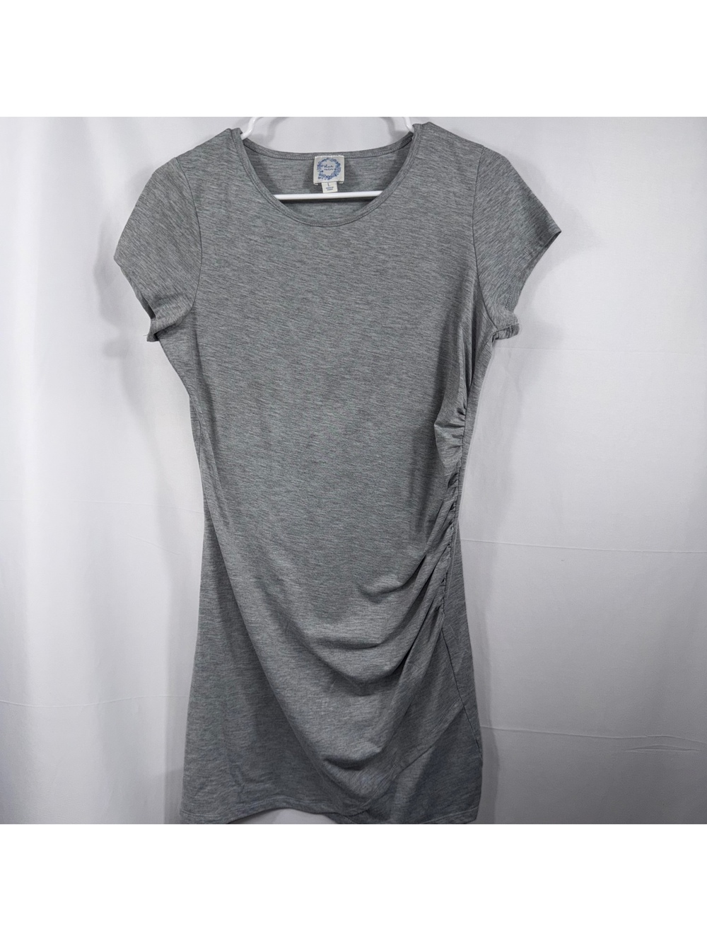 Blue Rain Women’s Large Gray Ruched Side Short Sleeve T-Shirt Dress
